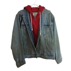 Izzue Jean Hoodie Men's Size L Blue Red Sweatshirt Distressed